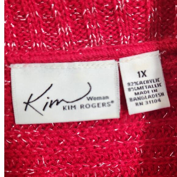 Kim Rogers Red Cowl Neck Short Sleeve Sweater Womens Size 1X - Picture 3 of 3
